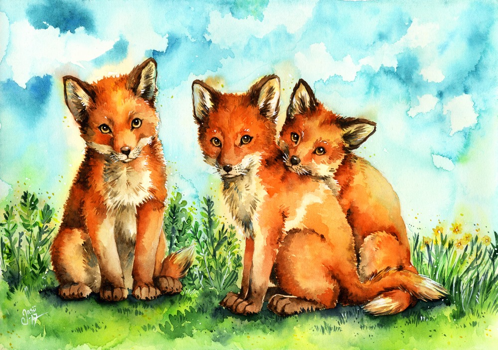 Original Painting - Fox Pups